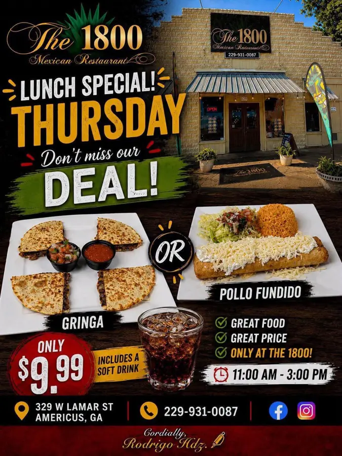 Thursday lunch special flyer